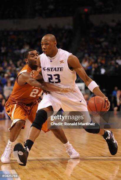 Dominique Sutton of the Kansas State Wildcats during the Phillips 66 Big 12 Men's Basketball Championship Quarterfinals at the Ford Center March 12,...