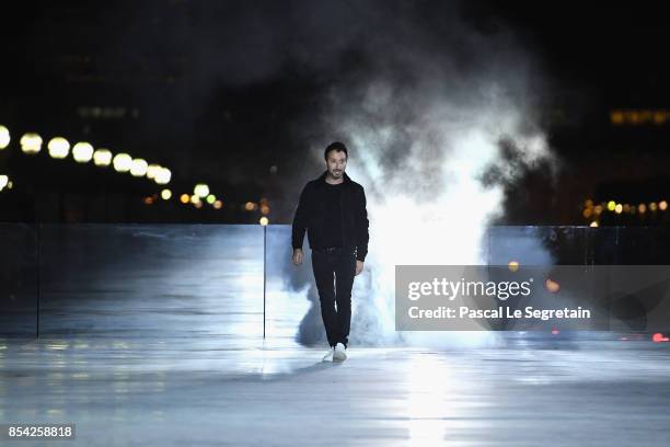 Fashion designer Anthony Vaccarello is seen on the runway during the Saint Laurent show as part of the Paris Fashion Week Womenswear Spring/Summer...