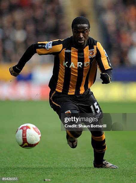 Bernard Mendy of Hull City in action during the Barclays Premier League match between Hull City and Newcastle United at the KC Stadium on March 14,...