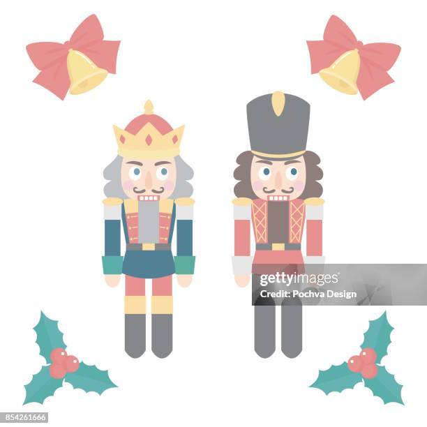 nutcrackers and christmas decorations vector illustration set - nutcracker stock illustrations