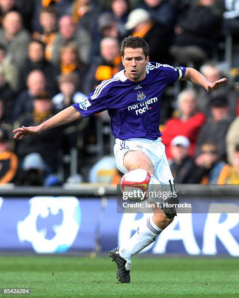 Michael Owen in action during the Barclays Premier League game between Hull City and Newcastle United at the KC Stadium, on March 14, 2009 in Hull,...