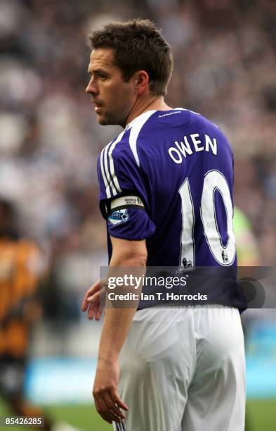 Michael Owen looks on during the Barclays Premier League game between Hull City and Newcastle United at the KC Stadium, on March 14, 2009 in Hull,...