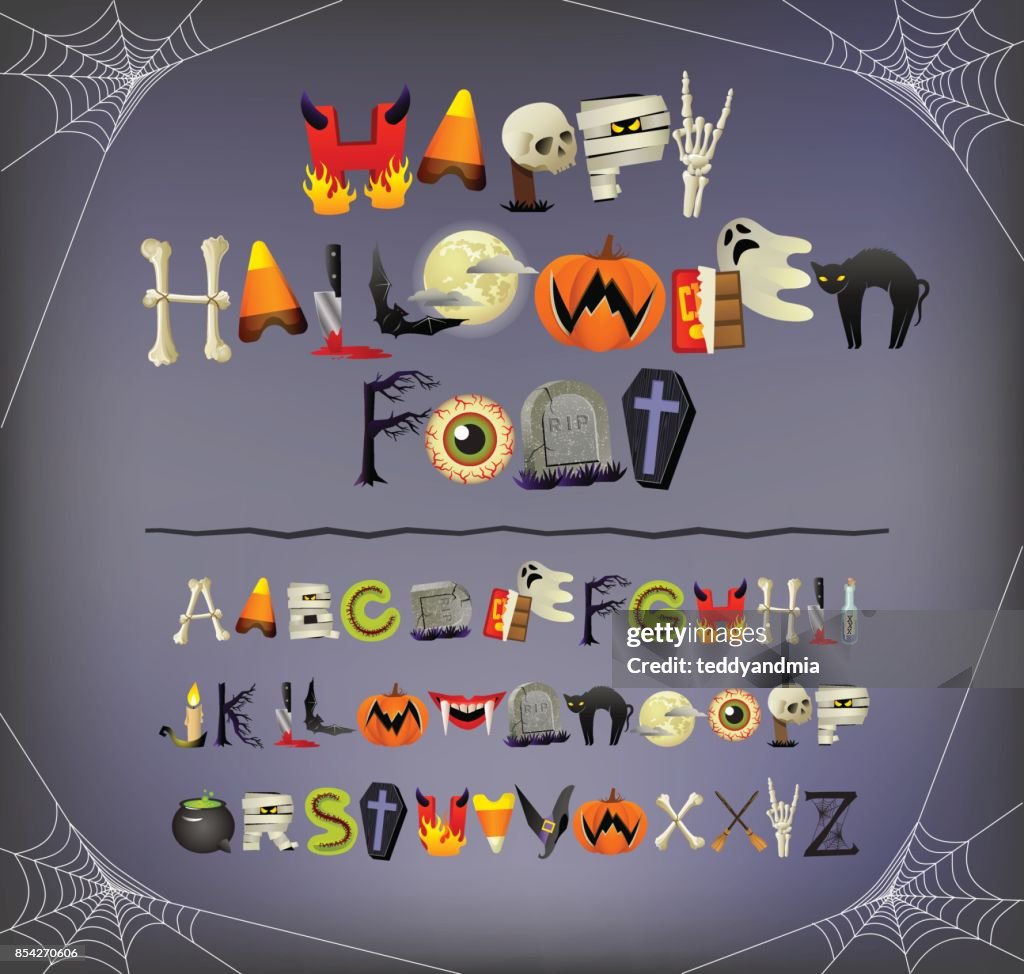 Alfabeto De Fuente Halloween Había Ilustrado Con Iconos De Halloween Y  Horror Elementos Del Tema Ilustración de stock - Getty Images