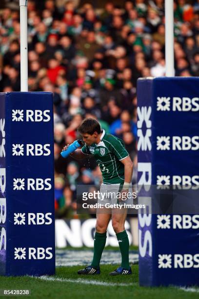 Ronan O'Gara of Ireland has a drink of water during the RBS Six Nations Championship match between Scotland and Ireland at Murrayfield Stadium on...