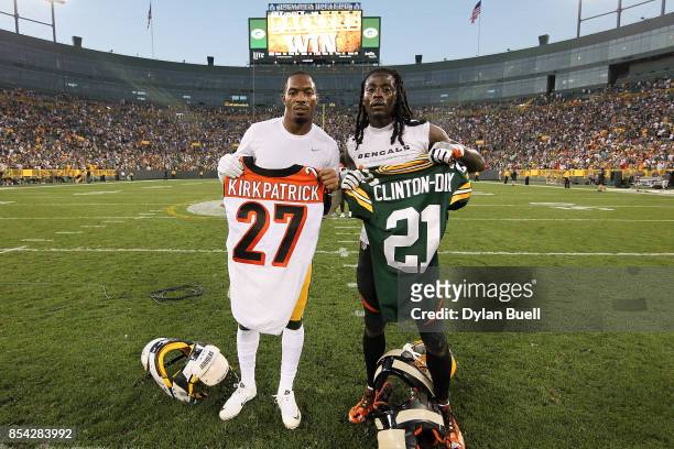 Ha Ha Clinton-Dix of the Green Bay Packers and Dre Kirkpatrick of the Cincinnati Bengals exchange jerseys after the Green Bay Packers beat the...
