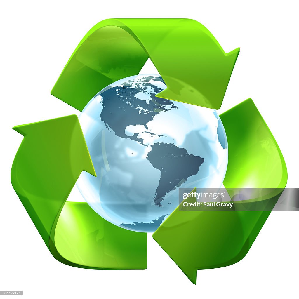 Recycle symbol surrounding the globe