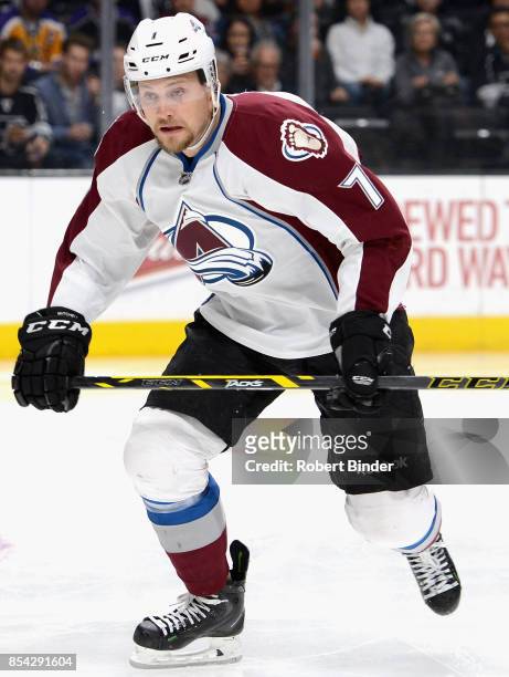 John Mitchell of the Colorado Avalanche plays in the game against the Los Angeles Kings at Staples Center on April 4, 2015 in Los Angeles, California.