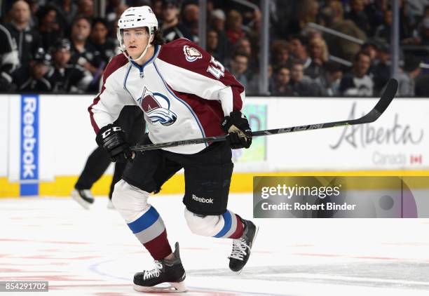 Dennis Everberg of the Colorado Avalanche plays in the game against the Los Angeles Kings at Staples Center on April 4, 2015 in Los Angeles,...