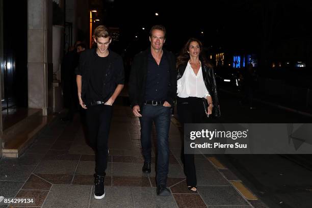 Presley Walker Gerber,Rande Gerber and Cindy Crawford are seen strolling on September 26, 2017 in Paris, France.