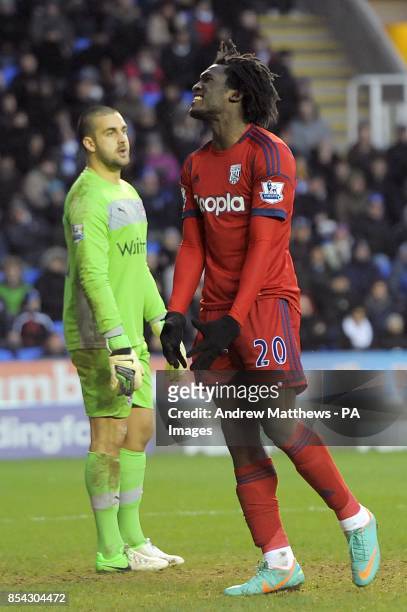 West Bromwich Albion's Romelu Lukaku looks dejected after his header hit the post as Reading goalkeeper Adam Federici looks on