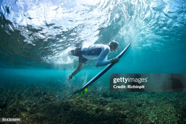 duck dive wave shallow reef - under value stock pictures, royalty-free photos & images