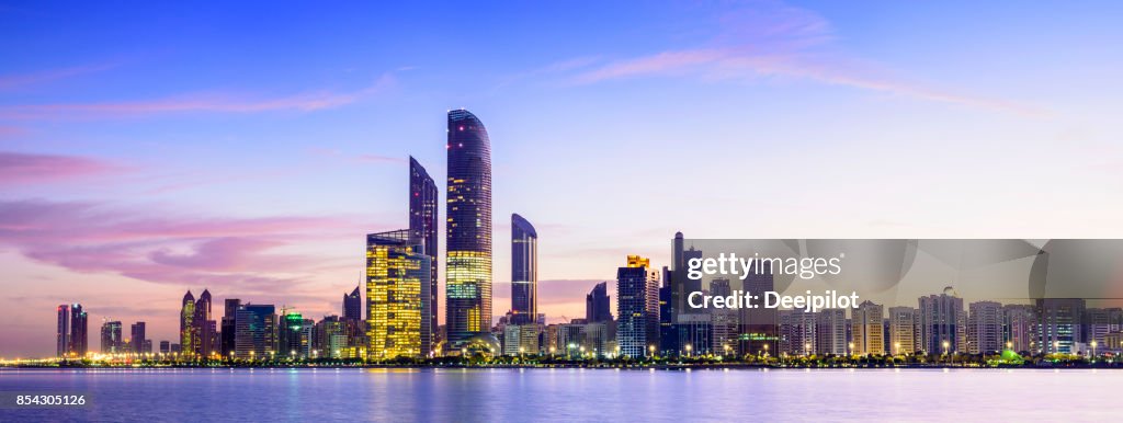 Abu Dhabi City Skyline at Twilight, United Arab Emirates