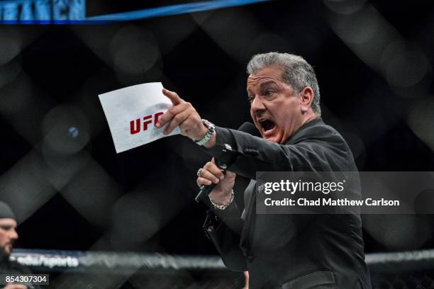 Fight Night 116: Closeup of Ring Announcer Bruce Buffer during Luke Rockhold vs David Branch middleweight bout at PPG Paints Arena. Pittsburgh, PA...