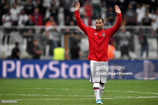 Ricardo Quaresma of Besiktas salutes the crowd after the UEFA Champions League Group G match between Besiktas and RB Leipzig at Besiktas Park on...