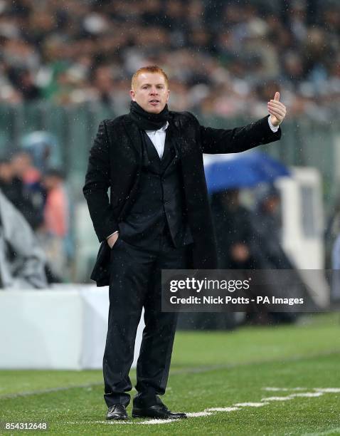 Celtic manager Neil Lennon gestures on the touchline