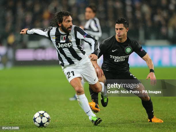 Juventus's Andrea Pirlo and Celtic's Beram Kayal battle for the ball