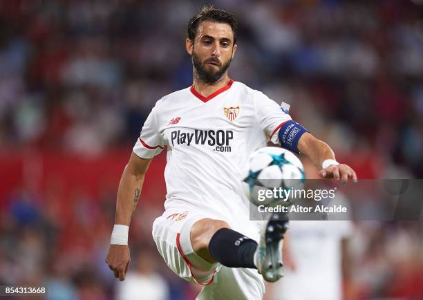 Nicolas Pareja of Sevilla FC in action during the UEFA Champions League match between Sevilla FC and NK Maribor at Estadio Ramon Sanchez Pizjuan on...