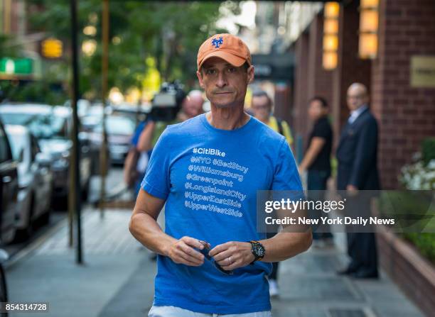 Former Congressman Anthony Weiner leaves his home in Manhattan on Monday, September 25, 2017. He was sentenced to 21 months in prison for sexting a...