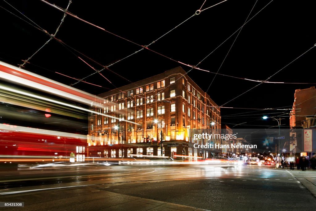 TTC streetcar crossing Spadina Avenue in Toronto