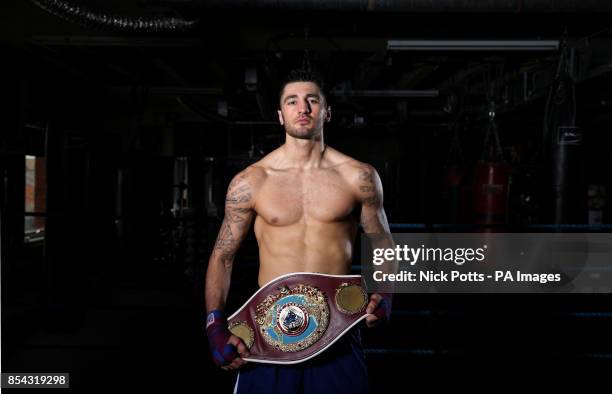 Nathan Cleverly WBO Light Heavyweight World Champion, poses for photographer during a media work out at the Stonebridge ABC, London.