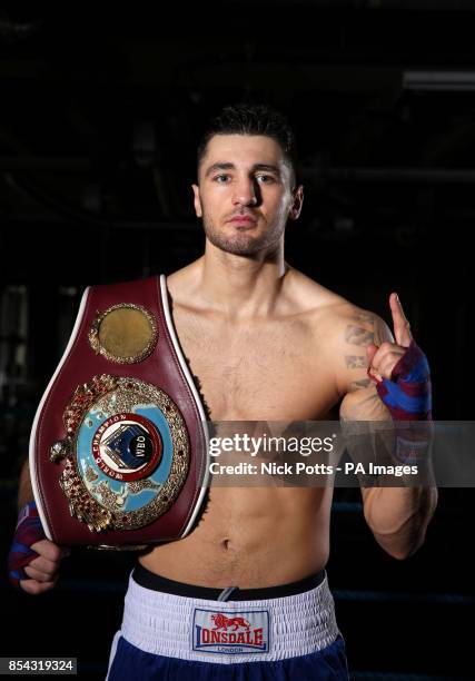 Nathan Cleverly WBO Light Heavyweight World Champion, poses for photographer during a media work out at the Stonebridge ABC, London.