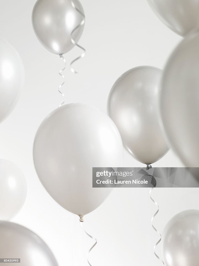Silver and White Balloons with Streamers