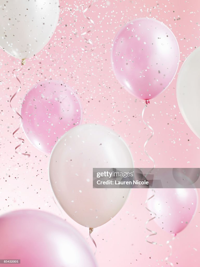 Pink and White Balloons with Confetti