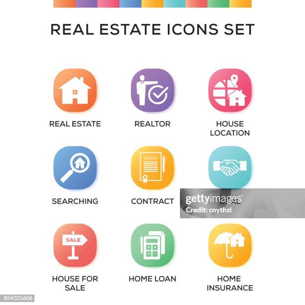 real estate icons set on gradient background - map key icon stock illustrations