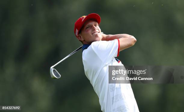 William Mouw of the United States in action during the final day singles matches in the 2017 Junior President's Cup at the Plainfield Country Club on...