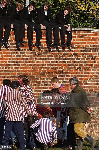 Prince Harry lived up to his daredevil reputation when he took part in the annual St. Andrew's Day Eton Wall Game November 24, 2001 at Eton College...