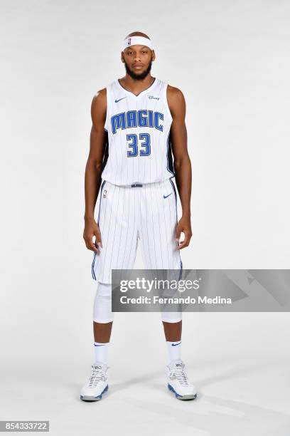 Adreian Payne of the Orlando Magic poses for a portrait during NBA Media Day on September 25, 2017 at Amway Center in Orlando, Florida. NOTE TO USER:...