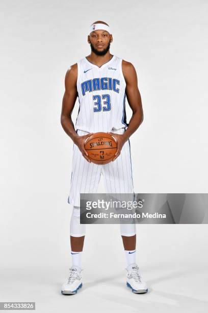 Adreian Payne of the Orlando Magic poses for a portrait during NBA Media Day on September 25, 2017 at Amway Center in Orlando, Florida. NOTE TO USER:...