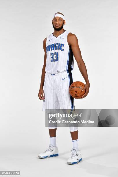 Adreian Payne of the Orlando Magic poses for a portrait during NBA Media Day on September 25, 2017 at Amway Center in Orlando, Florida. NOTE TO USER:...