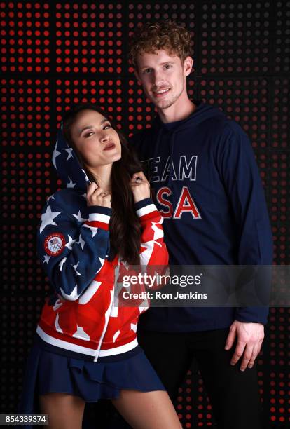 Ice Dancers Madison Chock and Evan Bates pose for a portrait during the Team USA Media Summit ahead of the PyeongChang 2018 Olympic Winter Games on...