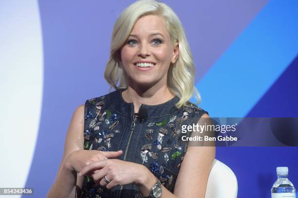 Actress Elizabeth Banks speaks during the Advertising Week 2017 Make Them Laugh: How Humor Is Used to Build Brands and Business talk at PlayStation...