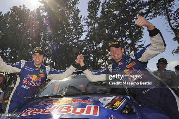 Patrik Sandell of Sweden and Emil Axelsson of Sweden pose in the Red Bull Skoda Fabia S2000 during Leg 3 of the WRC FxPro Rally of Cyprus 2009 on...