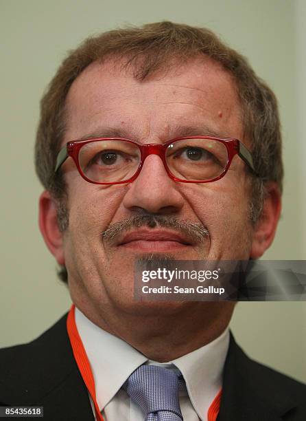Italian Interior Minister Roberto Maroni attends a meeting of the G6 group of nations' interior ministers at Villa Borsig on March 15, 2009 in...
