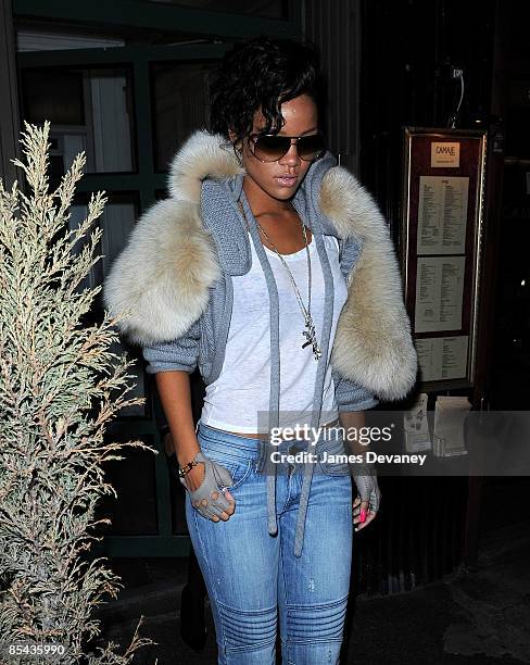 Rihanna leaves Da Silvano restaurant on March 14, 2009 in New York City.