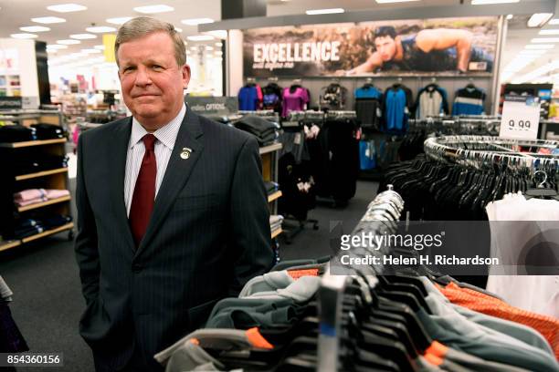 Tom Shull, director and CEO of the Army & Air Force Exchange Service, stands for a portrait inside the exchange at Buckley Air Force Base on...
