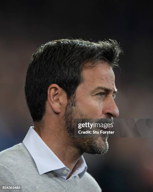 Leeds manager Thomas Christiansen looks on during the Sky Bet Championship match between Cardiff City and Leeds United at Cardiff City Stadium on...