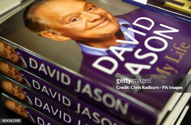 Pile of My Life books by David Jason in Waterstones in Cambridge.