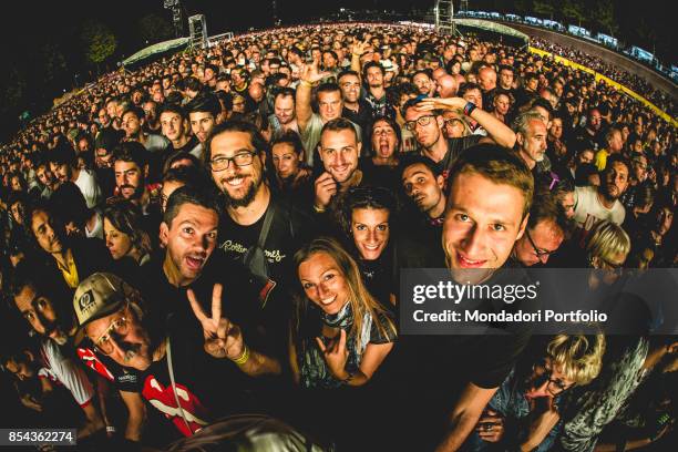 Crowd attends at the concert of British Rock band The Roling Stones at Lucca Summer Festival. Lucca , September 23, 2017.