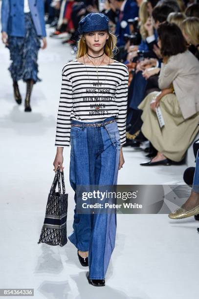 Sasha Pivovarova walks the runway during the Christian Dior show as part of the Paris Fashion Week Womenswear Spring/Summer 2018 on September 26,...