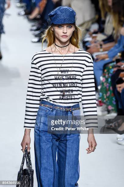 Sasha Pivovarova walks the runway during the Christian Dior show as part of the Paris Fashion Week Womenswear Spring/Summer 2018 on September 26,...