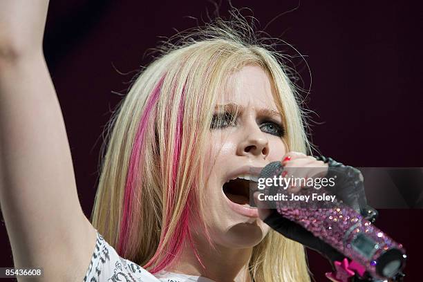 Avril Lavigne performs live in concert at the Riverbend Music Center on July 28, 2008 in Cincinnati,Ohio.