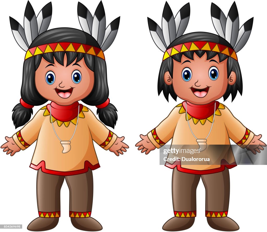 Dibujos Animados De Niños Indios Nativos Americanos Ilustración de stock -  Getty Images