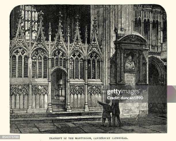 transept of the martyrdom, canterbury, cathedral, 19th century - canterbury england stock illustrations