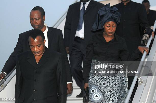 The late first lady of Gabon's father and president of Congo Denis Sassou Nguesso , and as his wife arrive to Rabat International airport on March...