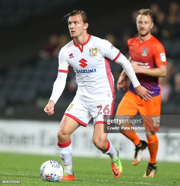 Alex Gilbey of Milton Keynes Dons in action during the Sky Bet League One match between Milton Keynes Dons and Northampton Town at StadiumMK on...