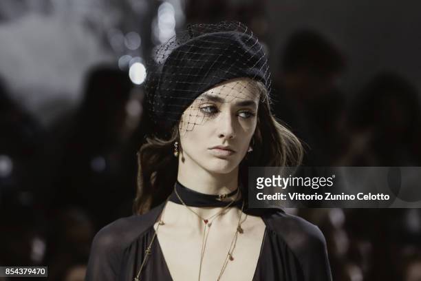 Model walks the runway during the Christian Dior show as part of the Paris Fashion Week Womenswear Spring/Summer 2018 on September 26, 2017 in Paris,...